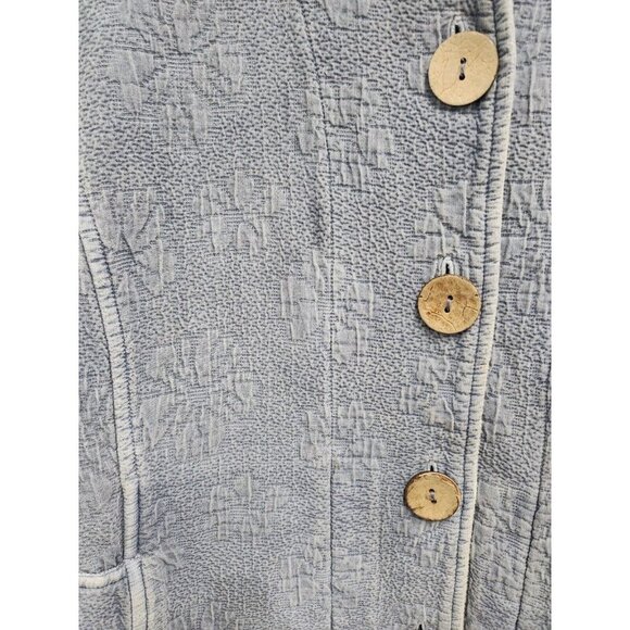 Focus Womens Lagenlook Jacket  Size Small Powder Blue Floral Textured Cotton - Picture 6 of 8